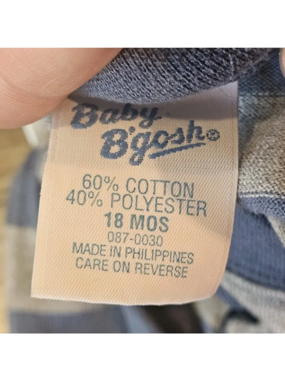 VTG Baby Bgosh Romper Sz 18 Months Boys Striped Moose Snowflake Blue Gray